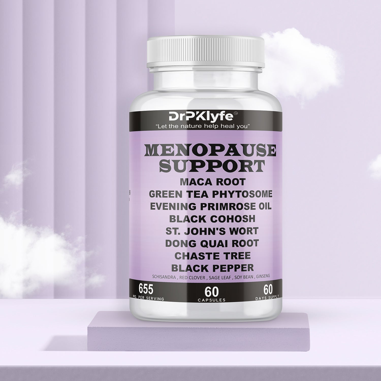 DrPklyfe's Menopause Supplement Capsules 655mg with Maca, Green Tea, Evening Primrose, Black Cohosh, Dong Quai, Chasteberry, Red Clover, Sage, St. John's Wort & Ginseng, Fresh Sage Leaves.