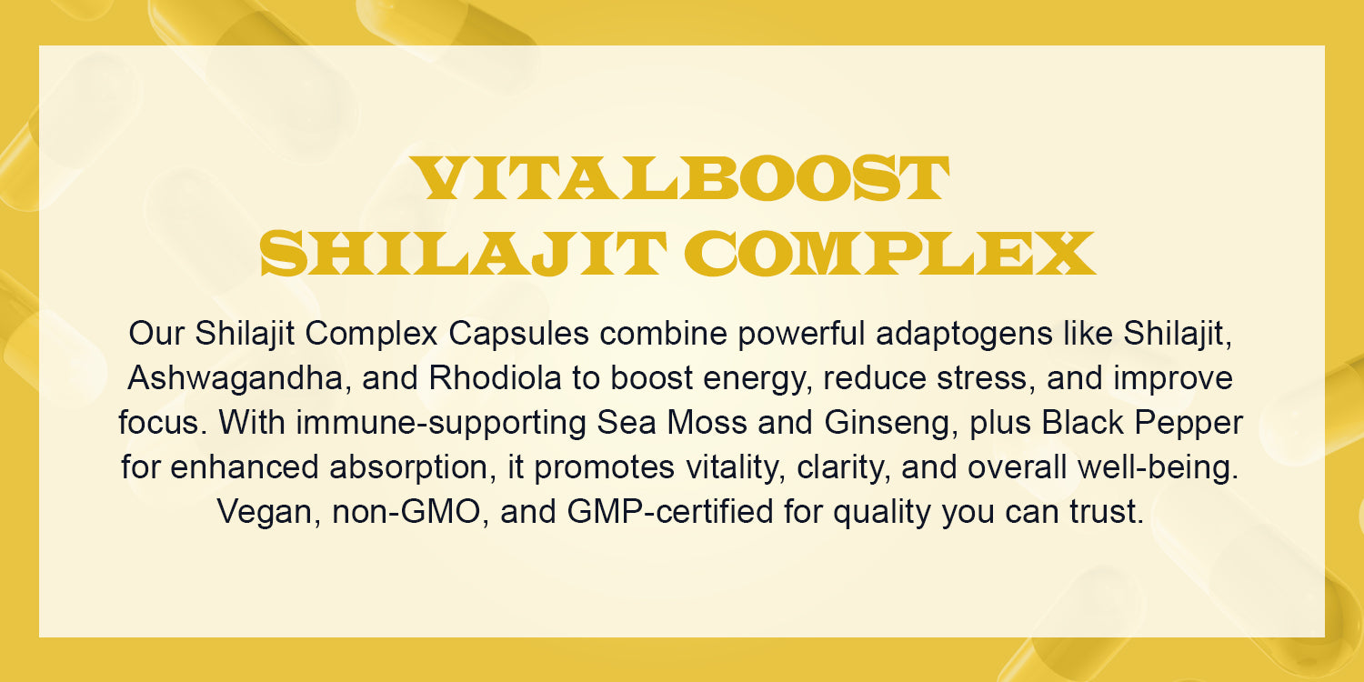 Shilajit Capsules with Ashwagandha, Rhodiola, Sea Moss, and Turmeric - 753mg, 60 Caps - Stress Relief, Stamina Building, Adrenal Adaptogens, Men's Health & Joint Support