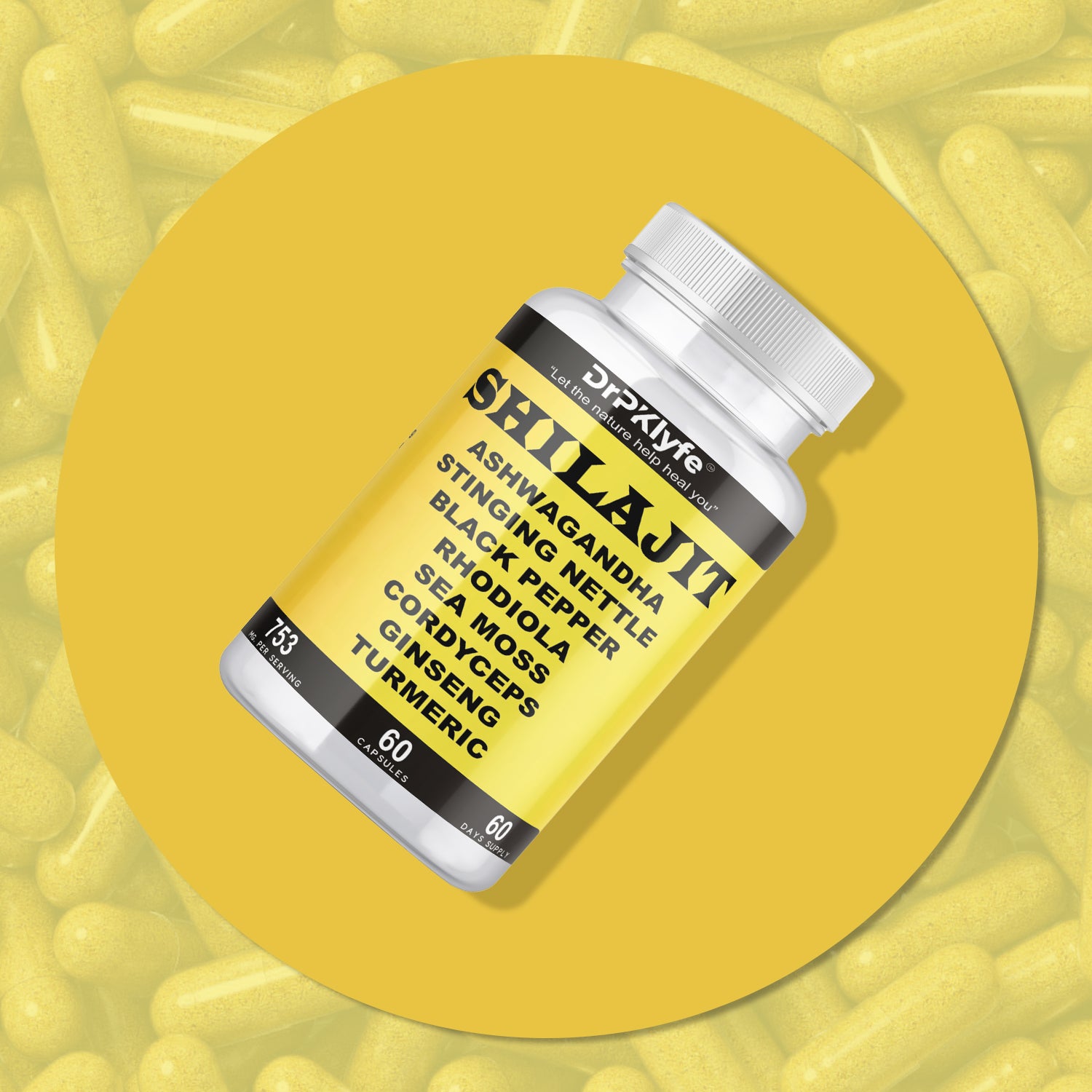 Shilajit Capsules with Ashwagandha, Rhodiola, Sea Moss, and Turmeric - 753mg, 60 Caps - Stress Relief, Stamina Building, Adrenal Adaptogens, Men's Health & Joint Support