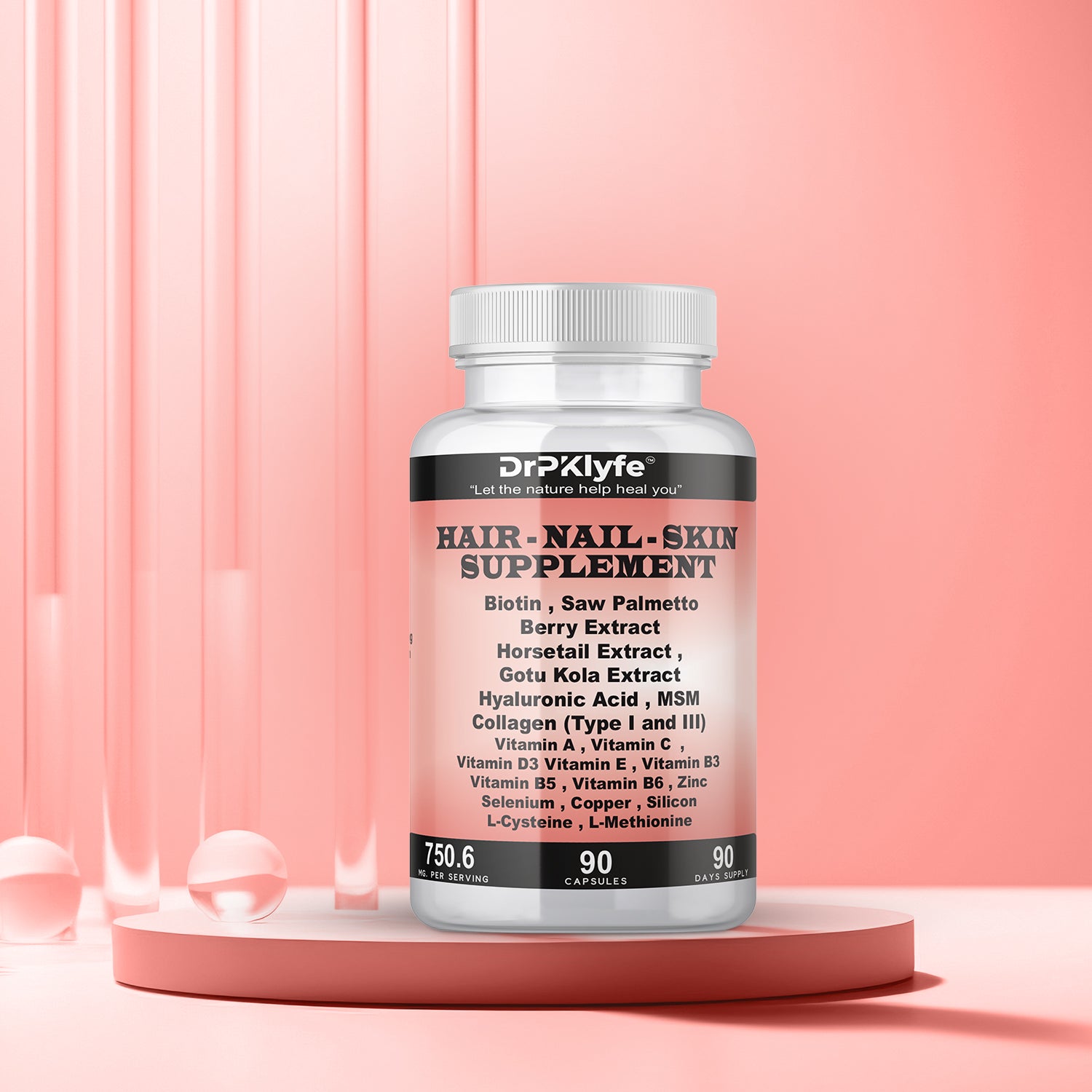 Hair, Nail and Skin Supplement Capsules:Biotin, Collagen, Collagen Peptides, Acid Hyaluronic, Biotin, Vitamin A, C, B5, B6 Saw Palmetto & More - 90 Capsules.