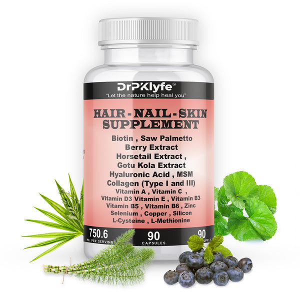 Hair, Nail and Skin Supplement Capsules:Biotin, Collagen, Collagen Peptides, Acid Hyaluronic, Biotin, Vitamin A, C, B5, B6 Saw Palmetto & More - 90 Capsules.