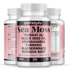 DrPKlyfe Sea Moss Capsules – 1560mg Supplement with Tongkat Ali, Ashwagandha, Black Seed Oil, Turmeric, Bladderwrack, Burdock Root – Vegan, Non-GMO, 120 Capsules, 60 Day Supply.