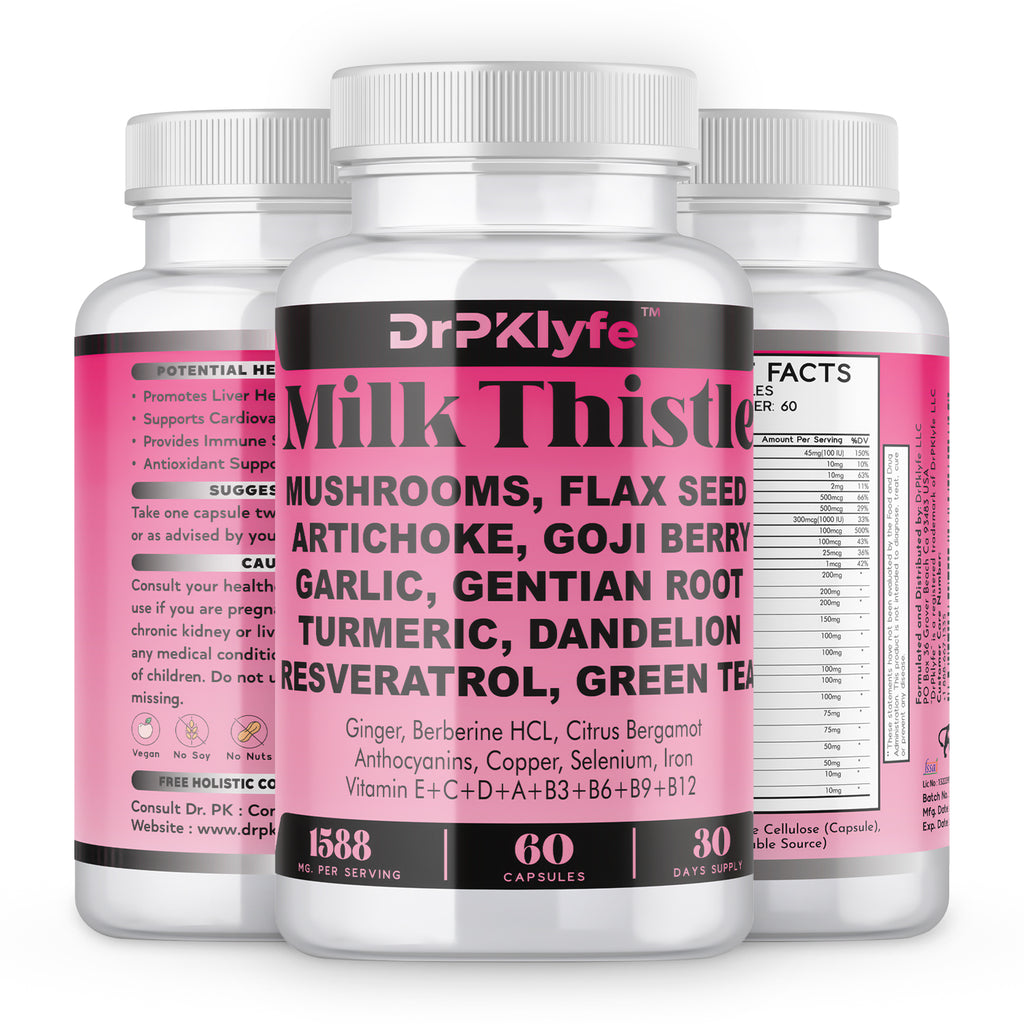 Milk Thistle Capsules for Liver Detox & Cleanse Support – with Dandelion Root, Resveratrol, Artichoke, Moringa, Silymarin – 120 Capsules (60-Day Supply)