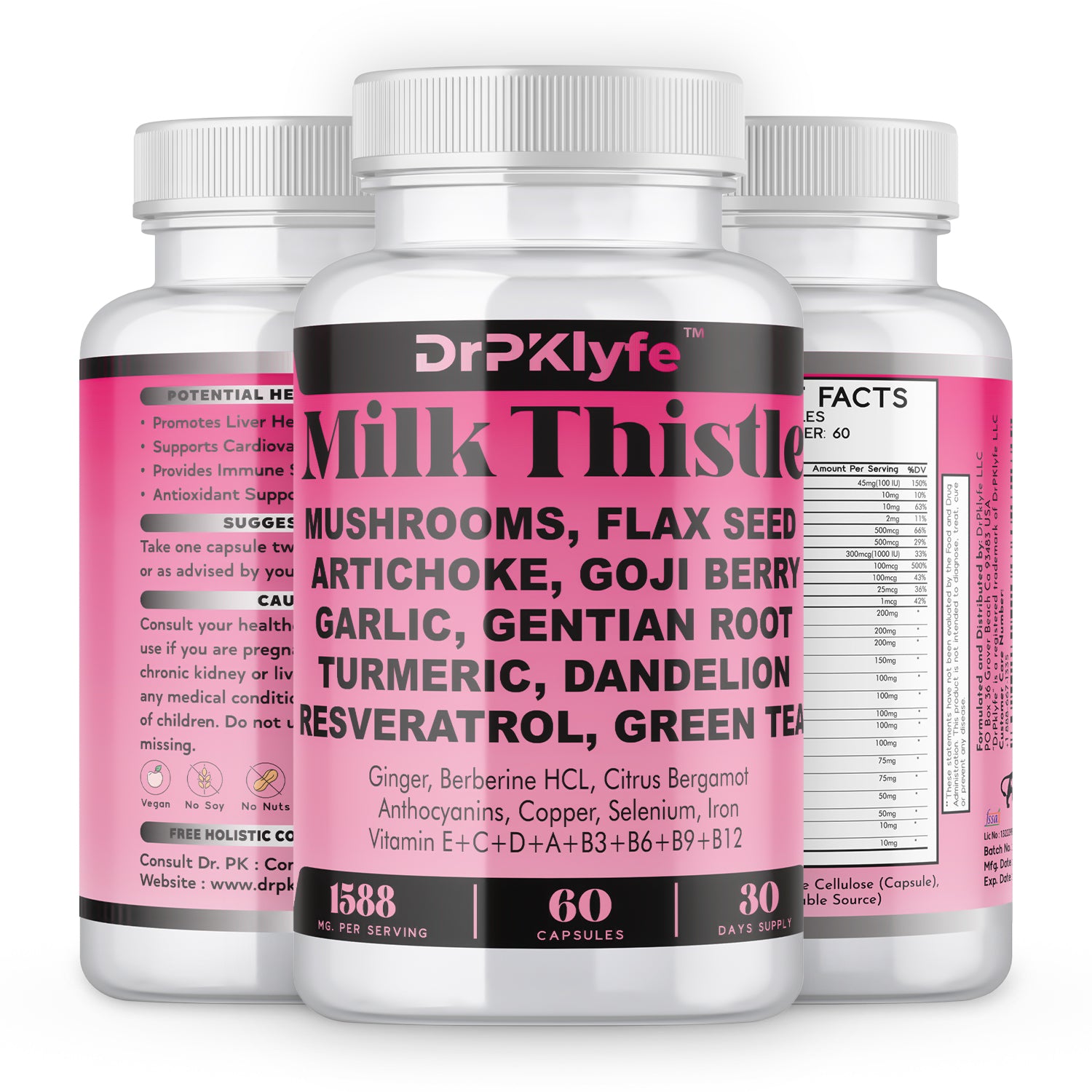 Milk Thistle Capsules for Liver Detox & Cleanse Support – with Dandelion Root, Resveratrol, Artichoke, Moringa, Silymarin – 120 Capsules (60-Day Supply)