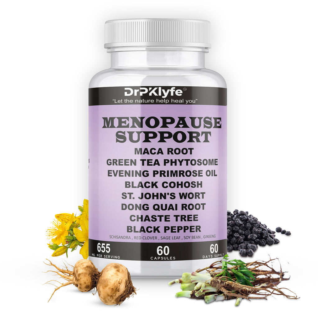 DrPklyfe's Menopause Supplement Capsules 655mg with Maca, Green Tea, Evening Primrose, Black Cohosh, Dong Quai, Chasteberry, Red Clover, Sage, St. John's Wort & Ginseng, Fresh Sage Leaves.