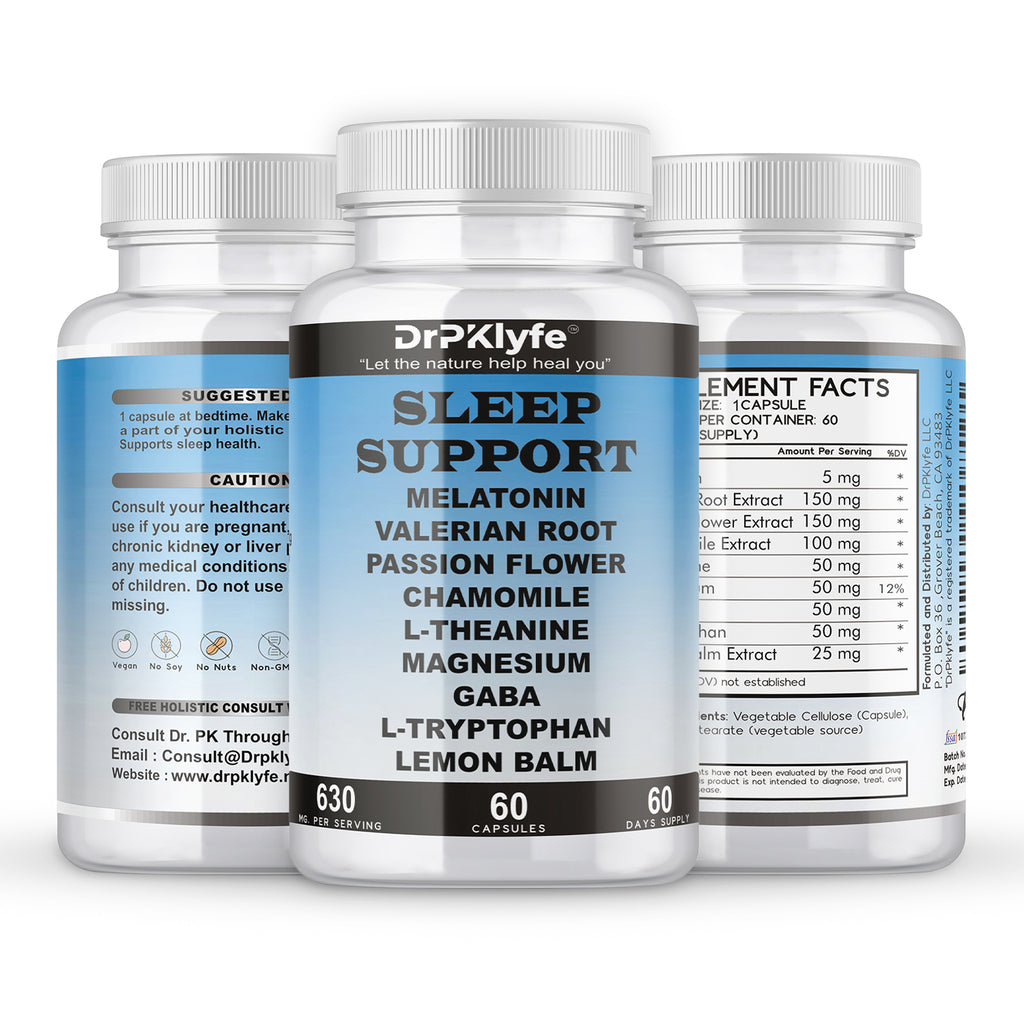 Sleep Aid: Melatonin Valerian Root Passion Flower Chamomile L-Theanine Magnesium GABA Capsules: 630mg, 60 Days Supply for Men & Women|Natural Sleep Aid Solution