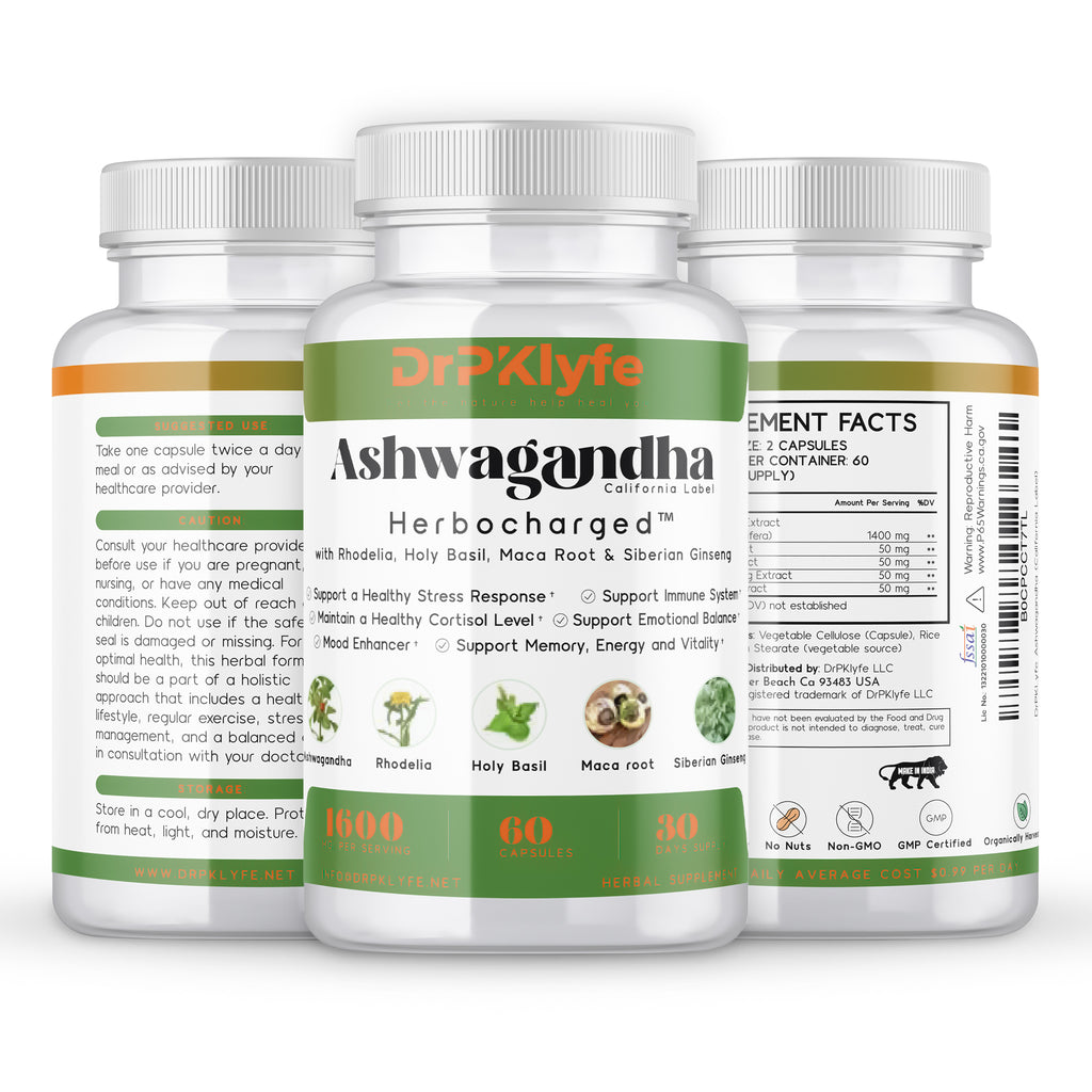 Ashwagandha Complex 5-1 Blend with Rhodiola Rosea Supplement, Maca Root, Holy Basil, Siberian Ginseng for Stress Relief, Focus, Sleep, Energy, Vitality - 180 Capsules, US Lab Certified.