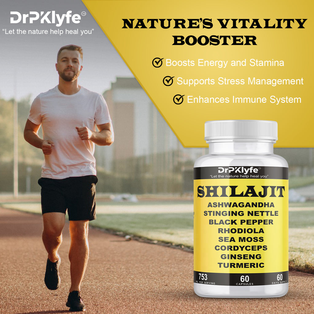 Shilajit Capsules with Ashwagandha, Rhodiola, Sea Moss, and Turmeric - 753mg, 60 Caps - Stress Relief, Stamina Building, Adrenal Adaptogens, Men's Health & Joint Support