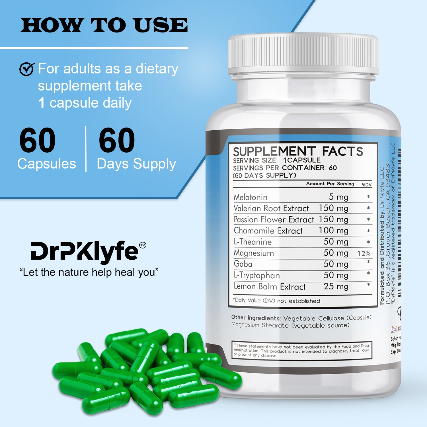 Sleep Aid: Melatonin Valerian Root Passion Flower Chamomile L-Theanine Magnesium GABA Capsules: 630mg, 60 Days Supply for Men & Women|Natural Sleep Aid Solution