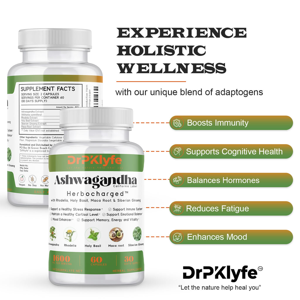 Ashwagandha Complex 5-1 Blend with Rhodiola Rosea Supplement, Maca Root, Holy Basil, Siberian Ginseng for Stress Relief, Focus, Sleep, Energy, Vitality - 180 Capsules, US Lab Certified.