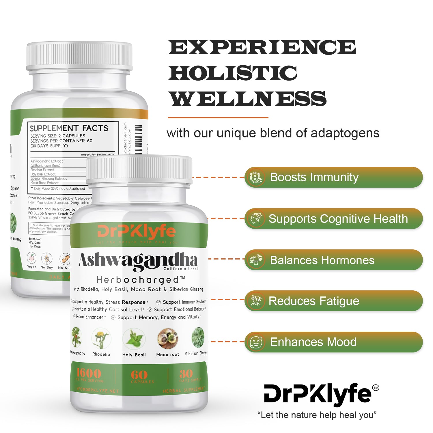 Ashwagandha Complex 5-1 Blend with Rhodiola Rosea Supplement, Maca Root, Holy Basil, Siberian Ginseng for Stress Relief, Focus, Sleep, Energy, Vitality - 180 Capsules, US Lab Certified.