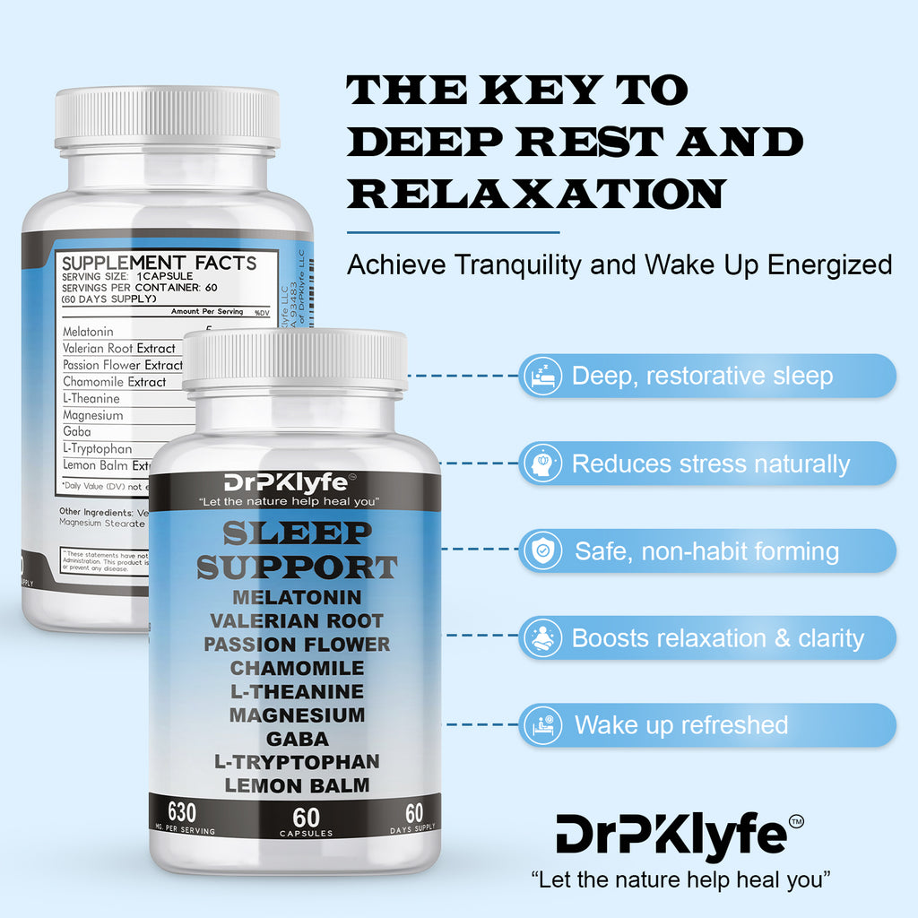 Sleep Aid: Melatonin Valerian Root Passion Flower Chamomile L-Theanine Magnesium GABA Capsules: 630mg, 60 Days Supply for Men & Women|Natural Sleep Aid Solution