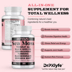 DrPKlyfe Sea Moss Capsules – 1560mg Supplement with Tongkat Ali, Ashwagandha, Black Seed Oil, Turmeric, Bladderwrack, Burdock Root – Vegan, Non-GMO, 120 Capsules, 60 Day Supply.
