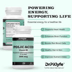 Folic Acid Tablets for Energy, Pregnancy & Nutritional Support – 2000 mcg Folate, Vitamin B9, Prenatal Formula – 250 Tablets (8-Month Supply)