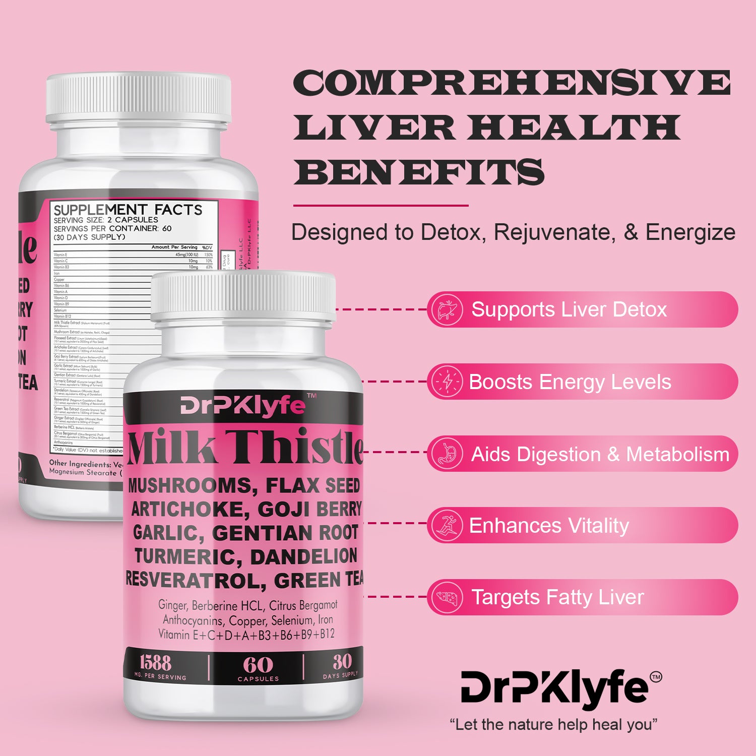 Milk Thistle Capsules for Liver Detox & Cleanse Support – with Dandelion Root, Resveratrol, Artichoke, Moringa, Silymarin – 120 Capsules (60-Day Supply)