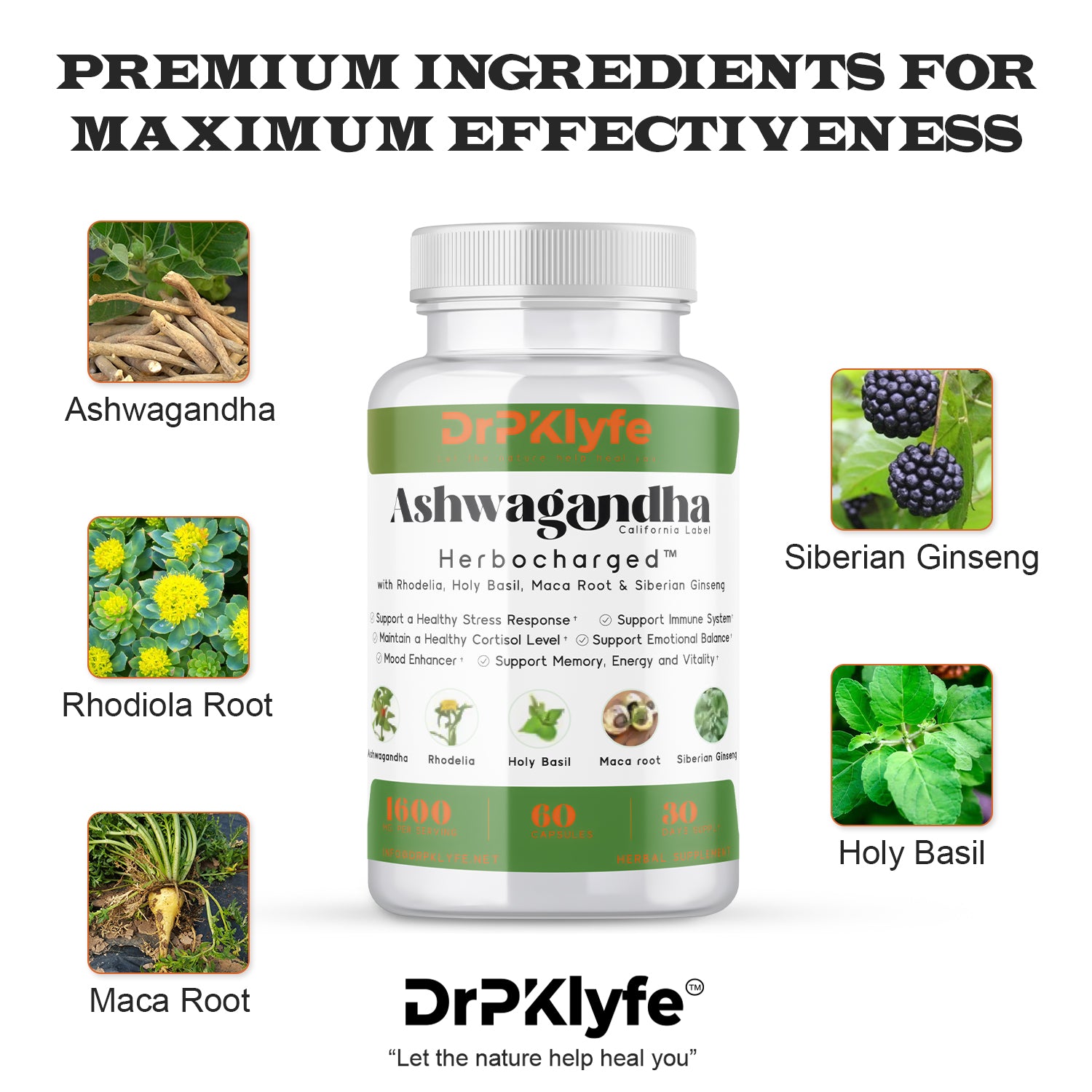 Ashwagandha Complex 5-1 Blend with Rhodiola Rosea Supplement, Maca Root, Holy Basil, Siberian Ginseng for Stress Relief, Focus, Sleep, Energy, Vitality - 180 Capsules, US Lab Certified.