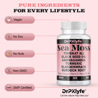 DrPKlyfe Sea Moss Capsules – 1560mg Supplement with Tongkat Ali, Ashwagandha, Black Seed Oil, Turmeric, Bladderwrack, Burdock Root – Vegan, Non-GMO, 120 Capsules, 60 Day Supply.