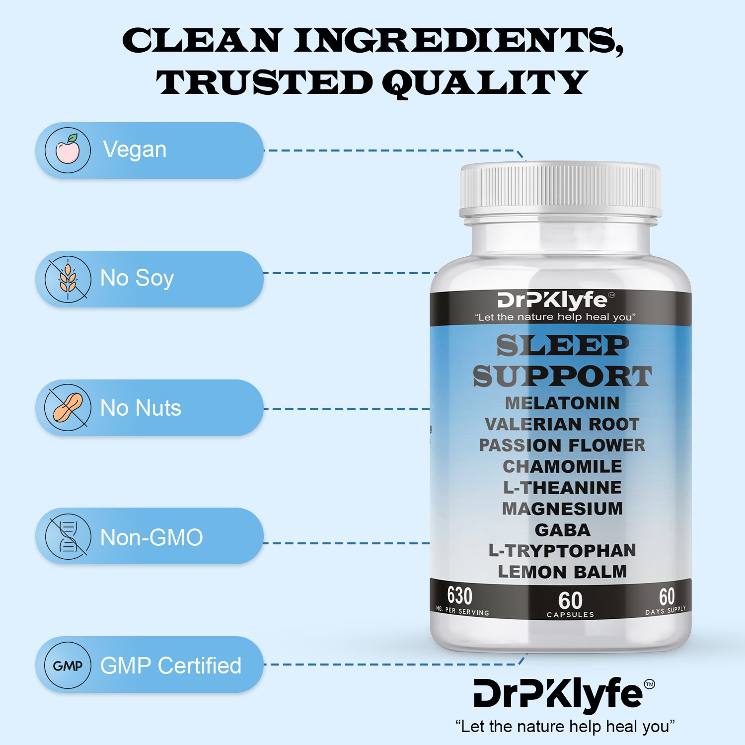 Sleep Aid: Melatonin Valerian Root Passion Flower Chamomile L-Theanine Magnesium GABA Capsules: 630mg, 60 Days Supply for Men & Women|Natural Sleep Aid Solution