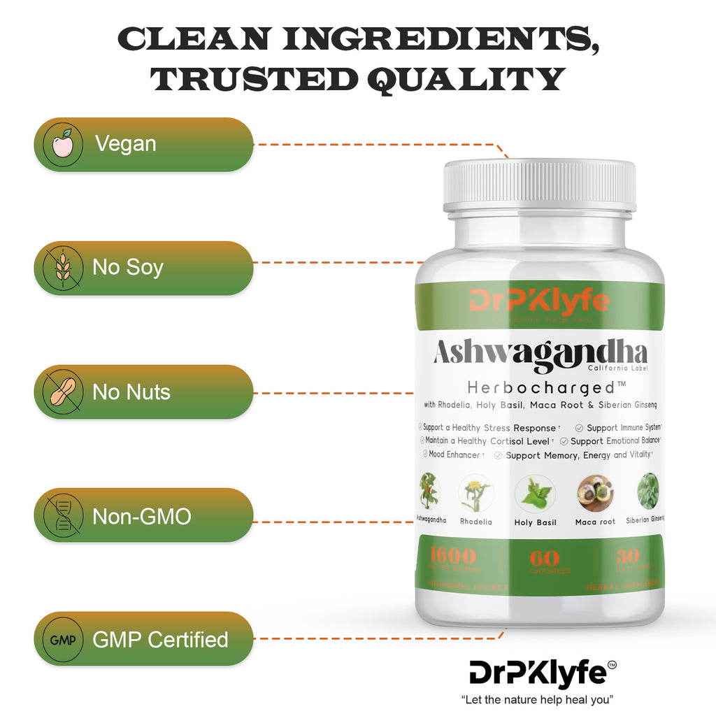 Ashwagandha Complex 5-1 Blend with Rhodiola Rosea Supplement, Maca Root, Holy Basil, Siberian Ginseng for Stress Relief, Focus, Sleep, Energy, Vitality - 180 Capsules, US Lab Certified.