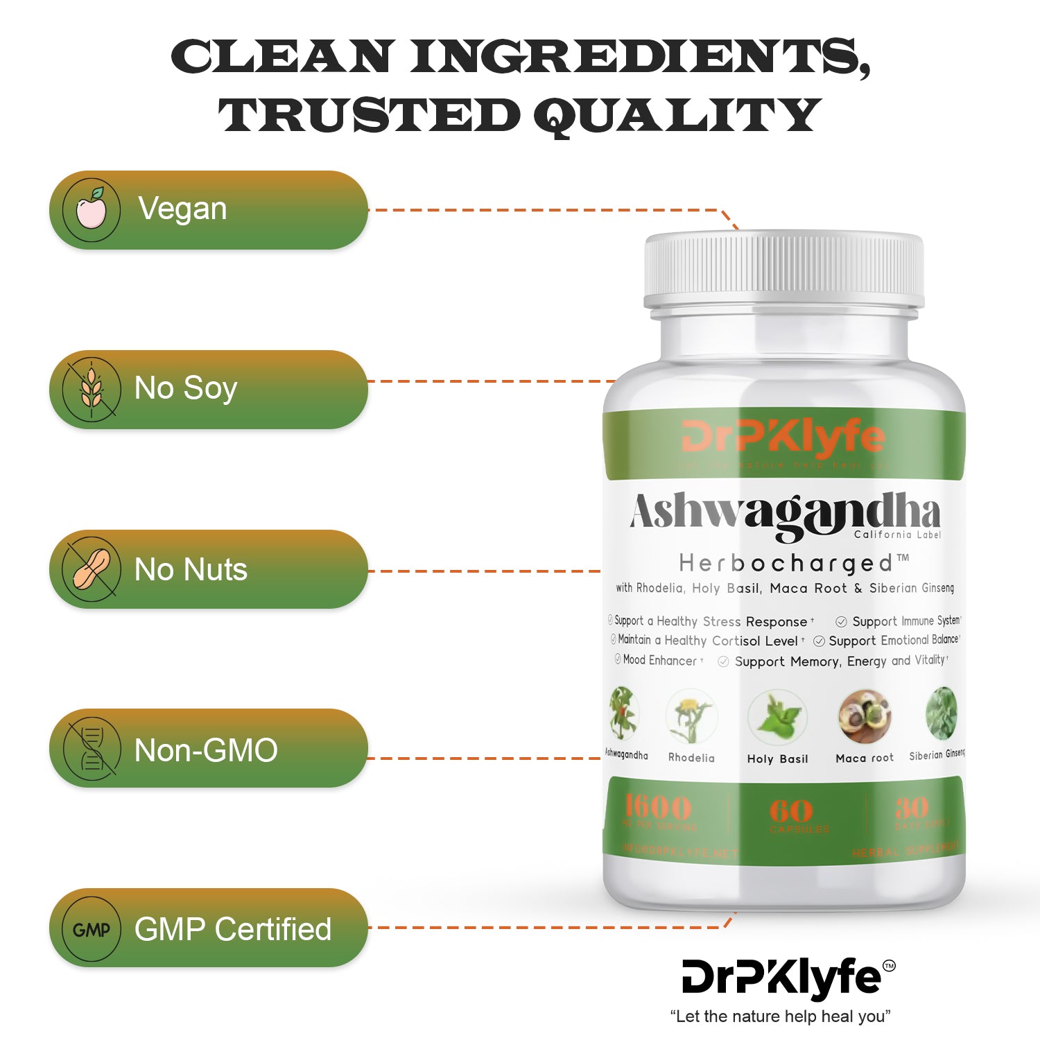 Ashwagandha Complex 5-1 Blend with Rhodiola Rosea Supplement, Maca Root, Holy Basil, Siberian Ginseng for Stress Relief, Focus, Sleep, Energy, Vitality - 180 Capsules, US Lab Certified.