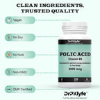 Folic Acid Tablets for Energy, Pregnancy & Nutritional Support – 2000 mcg Folate, Vitamin B9, Prenatal Formula – 250 Tablets (8-Month Supply)