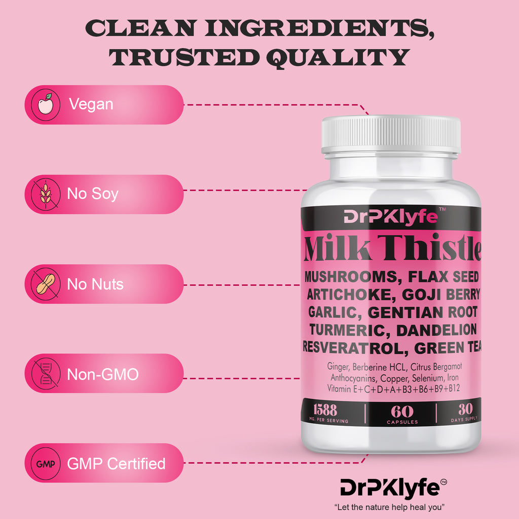 Milk Thistle Capsules for Liver Detox & Cleanse Support – with Dandelion Root, Resveratrol, Artichoke, Moringa, Silymarin – 120 Capsules (60-Day Supply)