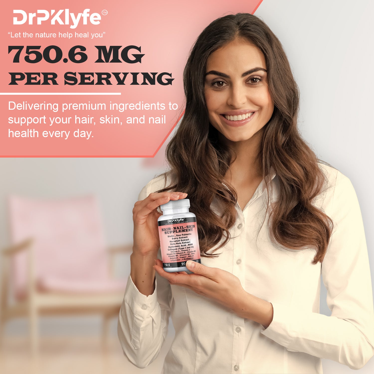 Hair, Nail and Skin Supplement Capsules:Biotin, Collagen, Collagen Peptides, Acid Hyaluronic, Biotin, Vitamin A, C, B5, B6 Saw Palmetto & More - 90 Capsules.